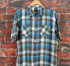 Vintage 90s Stussy Men&#39;s Short Sleeve Shirt L 60/40 Cotton/Linen Skate Surf - £42.52 GBP