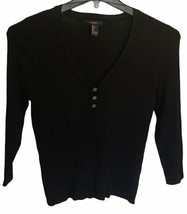 Forever 21 Women&#39;s Size L Black V-Neck Long Sleeve Ribbed Knit Sweater Top - £13.41 GBP