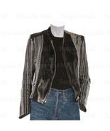 New Woman&#39;s Stylish Black Brando Style Silver Studded Cowhide Leather Ja... - $369.99