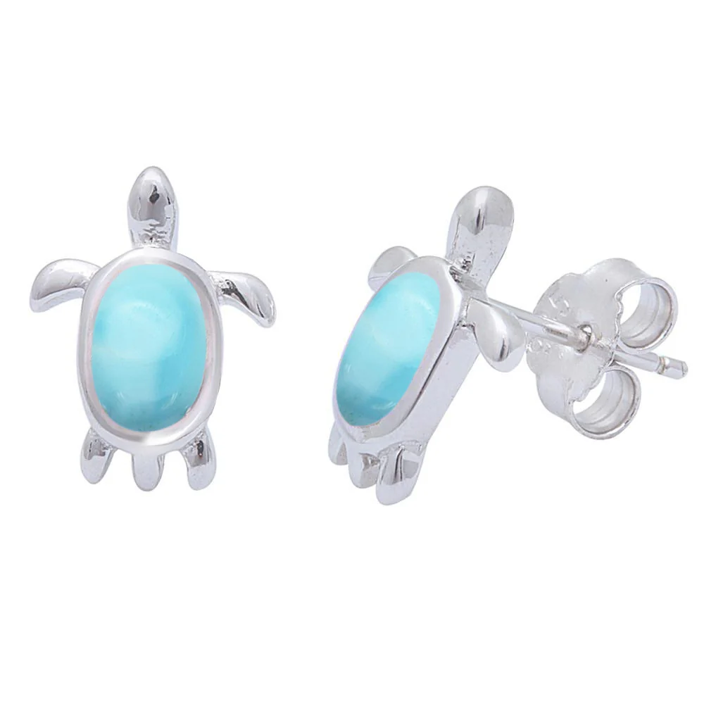 STERLING SILVER LARIMAR TURTLE EARRINGS Item image 2