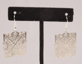 Vintage Laser Cut Metal Earrings on Sterling French Wires Leaf Design - $8.59