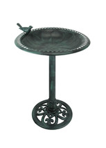 Verdigris Green Finish Resin Flower Design Birdbath 30 Inches High - £39.02 GBP