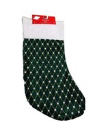 Christmas House Elegant Diamond Pattern Stocking 17&quot; Green with Cream Fu... - $29.34 CAD