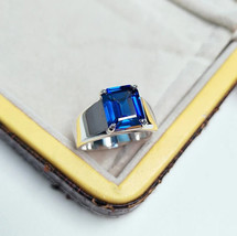 Lab Created Blue Sapphire Octagon Cut Gemstone men Ring 925 Sterling Silver Ring - £56.11 GBP