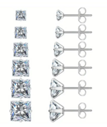 1 Pair Princess Cubic Zirconia Stud Earrings Select Size 3mm/1/8in - 8mm... - £5.49 GBP+