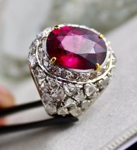 Natural Pink Rubellite Oval Cut Flat Diamond Cut 18K Gold Gemstone Classic Ring - £6,536.19 GBP