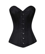 Black Satin Double Bone Overbust Corset LONGLINE Gothic Costume Bustier Top - $74.99+