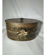 VTG Brass Metal Incense Cricket Box Lidded Reticulated Open Oval Bow Ind... - $494.19 MXN