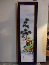 Vintage Signed Japanese Hand Painted 4 Column Ceramic Tiles Wall Art - £31.78 GBP