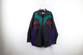 Vintage 90s Streetwear Mens Large Faded Velvet Velour Color Block Button Shirt - $59.35