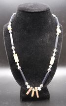 Vtg Black and MOP Look Bead Necklace w/ Natural Stone Accents 20" Princess - $14.99