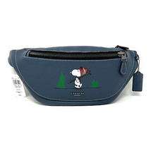 NWT Coach Limited Edition Peanuts Warren Belt Bag With Snoopy Motif Blue Leather - £158.45 GBP