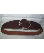 MICHAEL KORS  choco/brown LEATHER BELT Large circular logo backle medium - $33.50 CAD