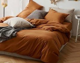 Pumpkin Burnt Orange Cotton Duvet Cover Duvet Cover with Button Washed Cotton Bu - £95.22 GBP