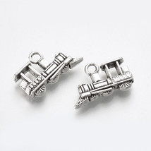 6 Train Charms Antiqued Silver Locomotive Conductor Pendants 3D 2 Sided 18mm - £3.93 GBP