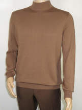 Men's Sweater Knit By BRANGO Turkey Mock Neck Cotton Blend 21050 Coffee image 6