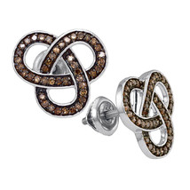 Sterling Silver Round Brown Color Enhanced Diamond Trinity Loop Stud Earrings - £128.29 GBP