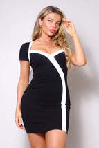 Black Short Sleeve Square Neck Contrast Bodycon Mini Dress_ - £15.01 GBP