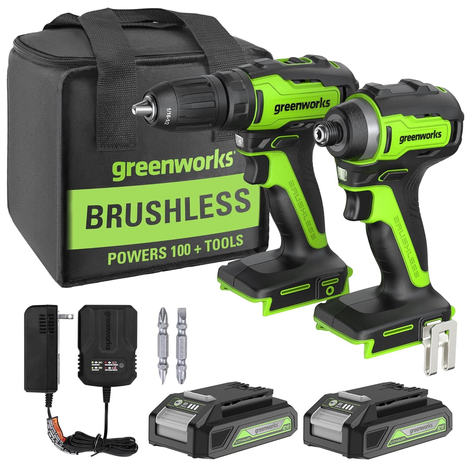 [Professional Grade] Greenworks 24V Max Cordless Brushless Drill + Impact Combo  - $198.99