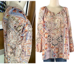 Johnny Was Jade SUKIE Peasant Top Sz XS Silk eyelet embroidered floral - £45.93 GBP