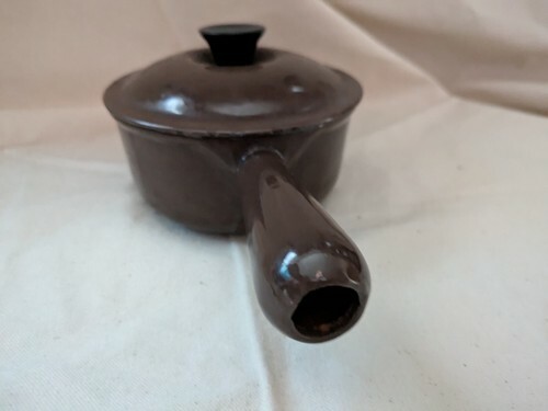 Vintage Le Creuset 14 Marron Fonte Émail Sauce Théière Poêle Bouchon France 5.5 Item image 6