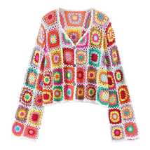 Women Bohemia Colored Vintage Hand Crochet Long Sleeve Button Down Knitwear Jump - £39.07 GBP+