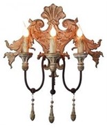 Sconce Light Wall Decorative Drops 3-Arm Oxidized Metal Distressed Antique - £485.37 GBP
