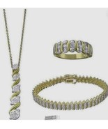 Diamond Accent Pendant Bracelet &amp; Ring Set Gold/Silver Size 9 - £67.70 GBP