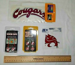 Lot of 4 Washington WSU Cougars Items Valve Stem Caps Screw Covers Decal Cling - £20.48 GBP