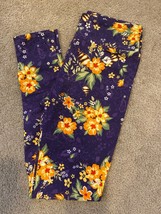 lularoe leggings OS One Size Floral Roses Leaves Purple Orange Black 2019 #245 - £14.81 GBP