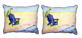 Pair of Betsy Drake Parrot and Chair Outdoor Pillows 16 Inch x 20 Inch - £71.21 GBP