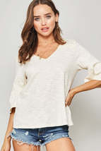 Vanilla White Floral Lace Shoulder 3/4 ruffle sleeves Knit Top - £15.05 GBP