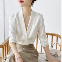 Stylish Female Notched Long Sleeve Elegant Shirt 2022 Spring New Women&#39;s Clothin - £44.48 GBP