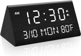 Kogonee Wooden Digital Alarm Clock, 0-100% Dimmer, 2 Alarm Settings, Weekday/Eve - $37.31