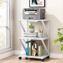 Modern 3-Shelf White Metal Wood Printer Stand Rolling Home Office Storage Cart - £126.79 GBP