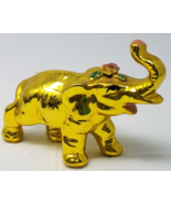 Bright Gold Indian Elephant Figurine Rose Adorned Ceramic Trunk Up Vintage - £14.84 GBP