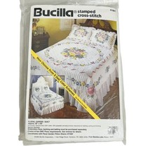 Vtg 1990&#39;s Bucilla 41061 Stamped Cross Stitch Kit Floral Garden Quilt 90... - $56.97