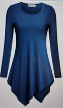 Nandashe Women Large Long Sleeve Blue Tunic Top Blouse Shirt Casual Round Neck - £22.92 GBP