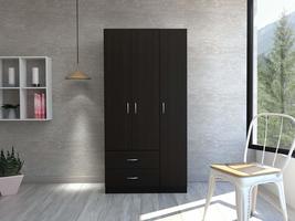 FM FURNITURE Eureka 71-inch Tall 3 Door Armoire with 2 Drawers, Black Wenge - £308.64 GBP+