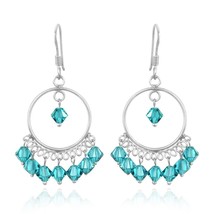 Chic Sparkle Bright Blue Crystal Hoop Chandelier Sterling Silver Dangle Earrings - £9.91 GBP