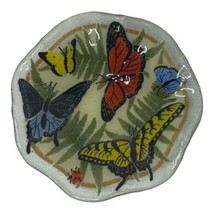 Peggy Karr Art Fused Glass Butterfly Ruffled Edge Bowl 8&quot;  Signed Spring Flowers - £52.09 GBP