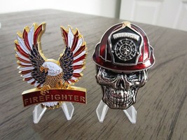 Lot of Two Firefighter Challenge Coins Firefighter Skull &amp; TRL First Responders - £28.47 GBP