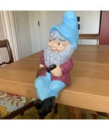 Vintage Purple Blue 11” Glazed Garden Gnome Statues Shelf Sitter Pipe An... - $826.88 MXN