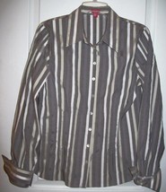 Brand New EYE Shirt~Top~Blouse~12~Retail $160.00~Gray/White Stripe~Detailed~NWOT - £59.34 GBP