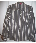 Brand New EYE Shirt~Top~Blouse~12~Retail $160.00~Gray/White Stripe~Detai... - $101.87 CAD