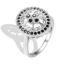Luxury Wedding Oval Ring Tibetan Silver Micro Wax Inlay Natural Zircon Hollow Fl - £7.18 GBP