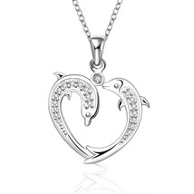 925 Sterling Silver Necklace Pendant Heart Cubic Zirconia DLN589 - £10.38 GBP