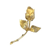 Vintage GIOVANNI One Rose Textured Gold Tone Corsage Brooch 3&quot; Signed - £19.92 GBP