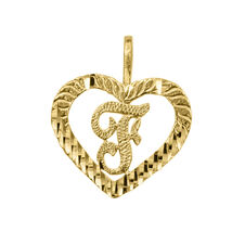 Genuine 14k Yellow Gold 0.59" Diamond-cut Initial Letter F Heart-shaped ... - $98.00