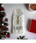 Rae Dunn &quot;Be Merry&quot; 2 Kitchen Towels White Reindeer Ornaments 16&quot;x 26&quot; NEW - £18.40 GBP